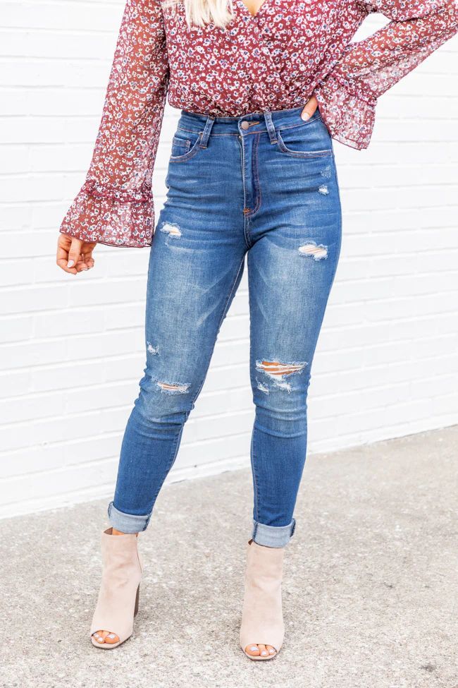 Ginger Distressed Medium Wash Skinny Jeans | The Pink Lily Boutique