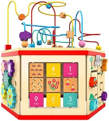 Activity Cube Toy for 1 Year Old Girl Gift Wooden Baby Toy Cube | Amazon (US)