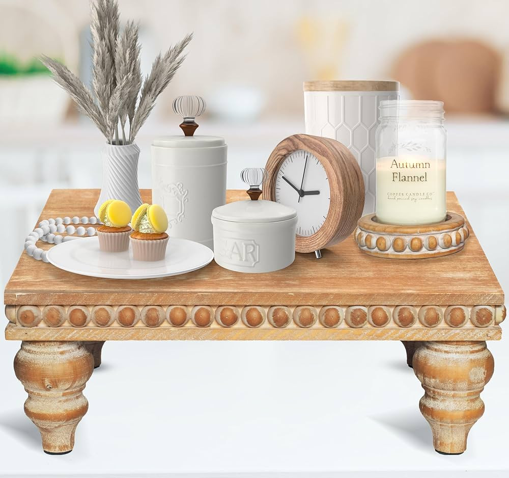 Decorative Tray Stand Display Riser - Wooden Tiered Tray Decor for Tabletop Use, Kitchen Island, ... | Amazon (US)