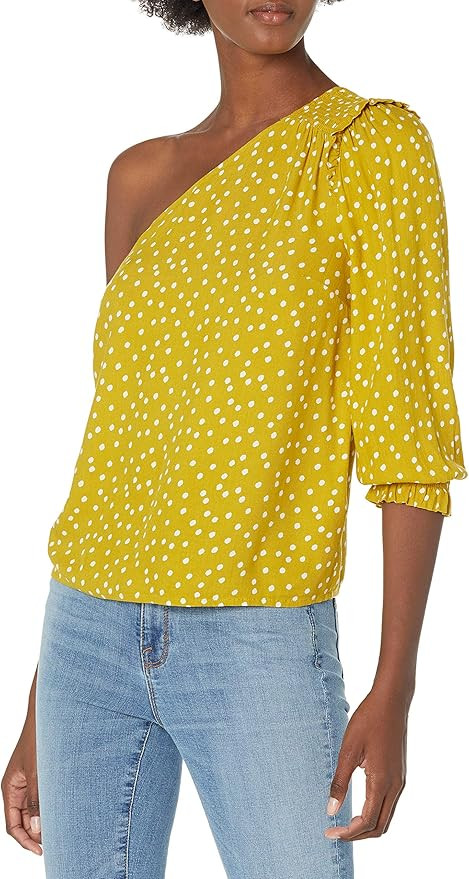 Goodthreads Women's One Shoulder Fluid Twill Woven Top | Amazon (US)
