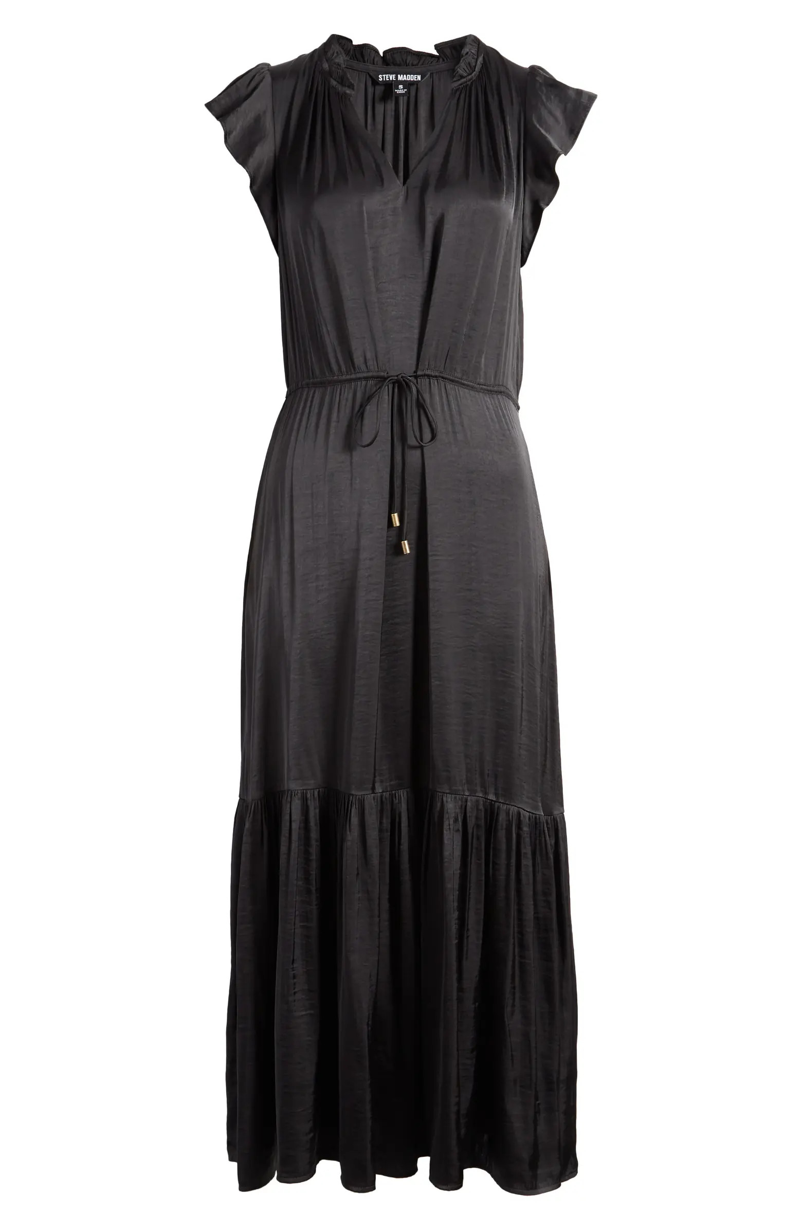 Osiris Tiered Split Neck Cap Sleeve Tie Waist Maxi Dress | Nordstrom