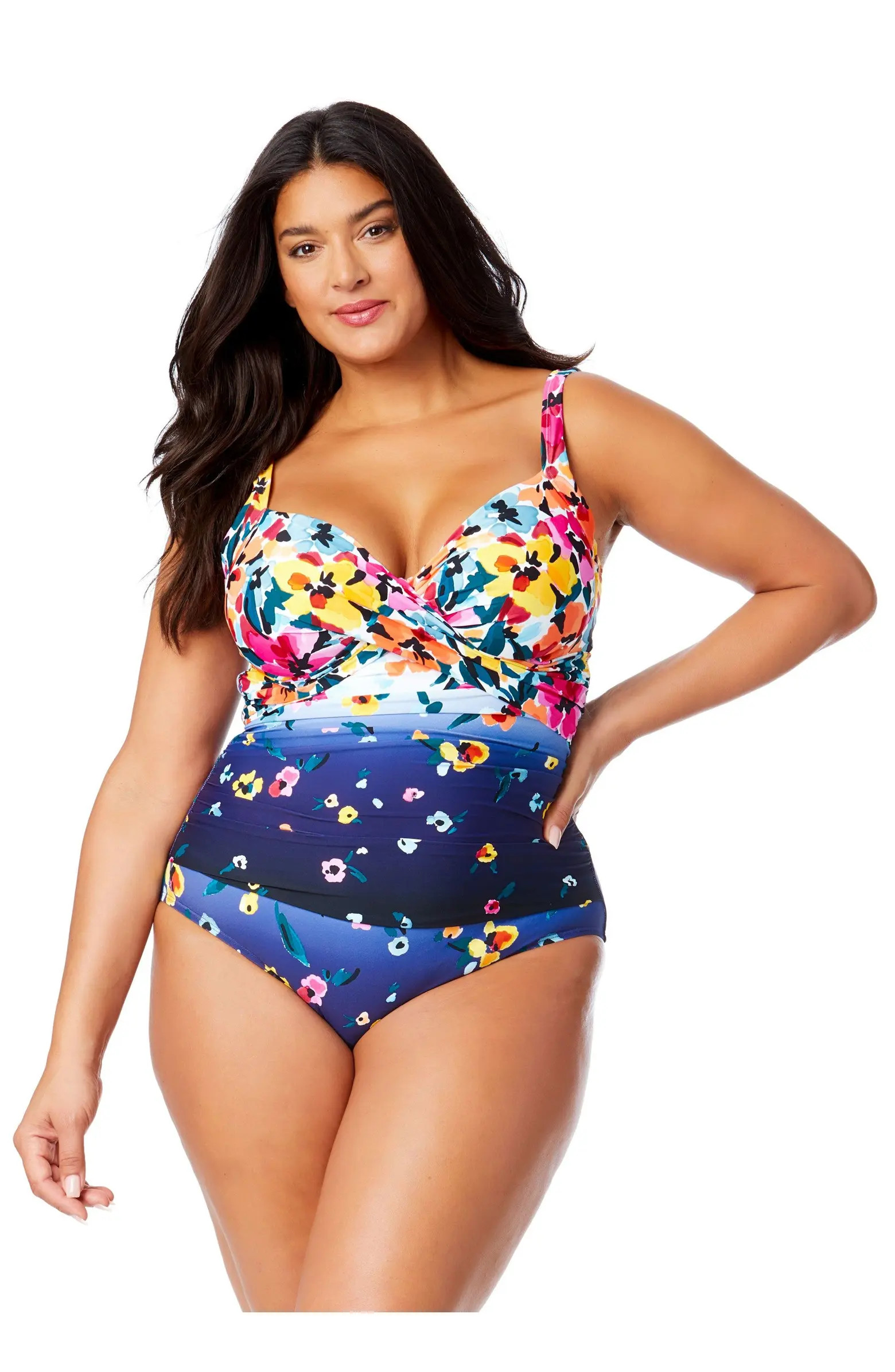 Women's Plus Gradient Floral Underwire Surplice One Piece Swimsuit | Nordstrom