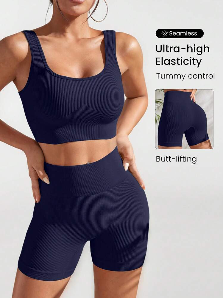 Seamluxe SHEIN Sport Ribbed Knit Wide Sports Set Workout Women Set Women Workout Set Gym Women Ou... | SHEIN
