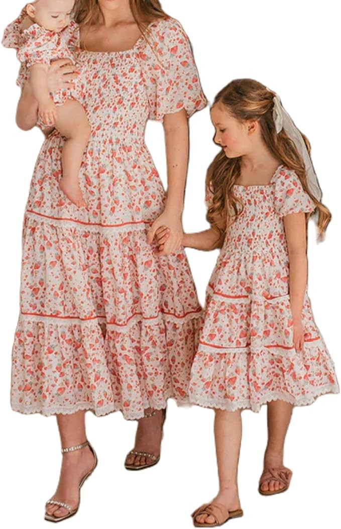 Mommy and Me Dresses Family Matching Outfits Summer Casual Floral Printed A-Line Vacation Beach M... | Amazon (US)