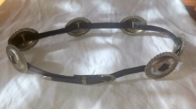 Vintage Western Concho Black Leather Belt 30 Inches Silver Plated Black Leather  | eBay | eBay US