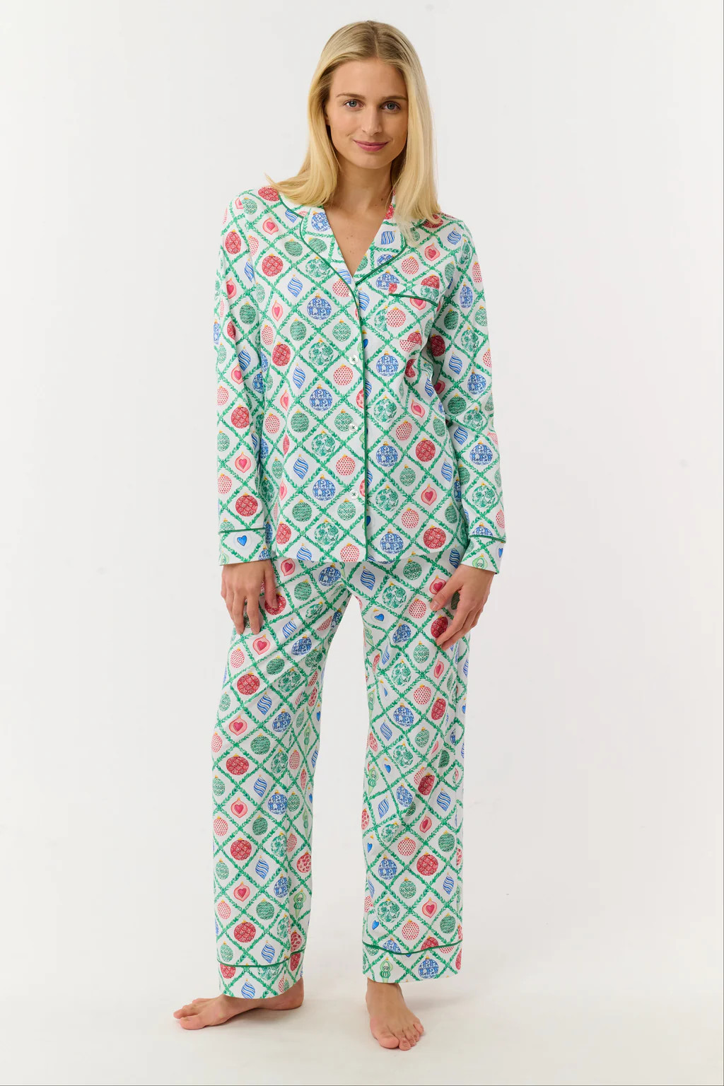 Ornament Trellis Long Sleeve Polo Pajamas | Roller Rabbit
