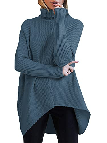 ANRABESS Womens Oversized Turtleneck Batwing Long Sleeve Casual Cozy Baggy Knit Pullover Tunic Sweater 2025 Fall Outfits Indigo X-Small | Amazon (US)