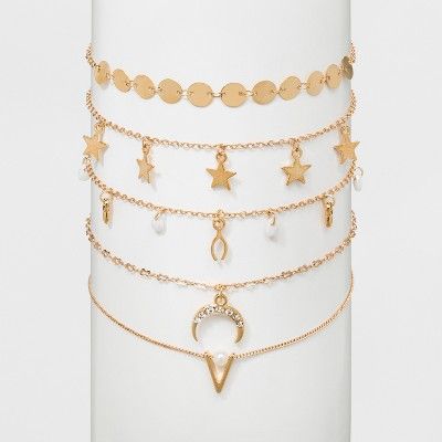 Choker with Star, Discs and Beaded Necklace Set 5ct - Wild Fable™ Gold | Target