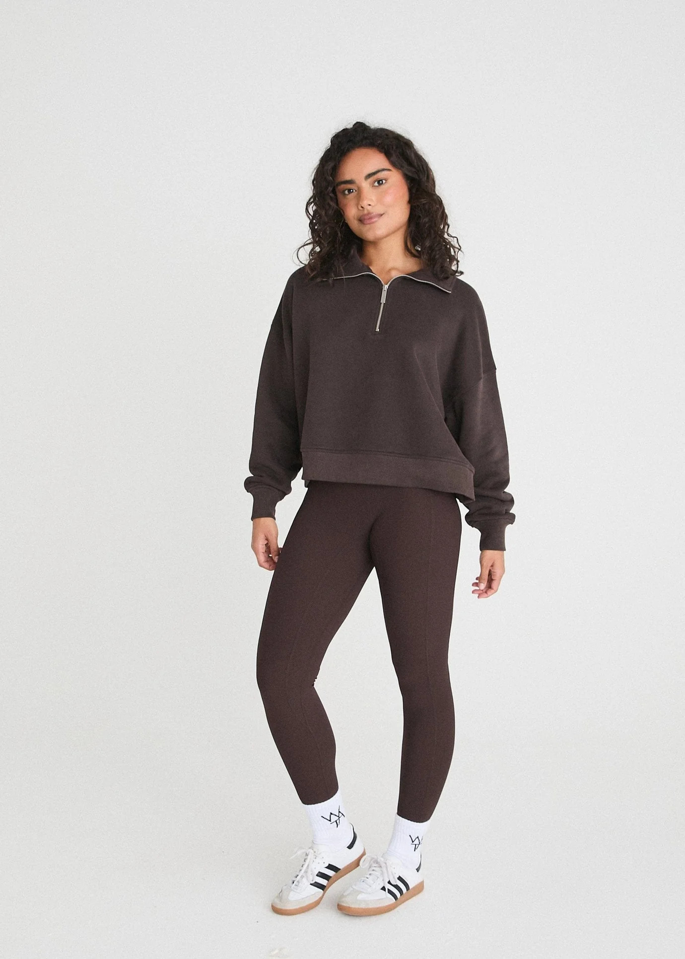 BOXY QUARTER ZIP SWEATSHIRT - BITTER CHOC | WAT The Brand
