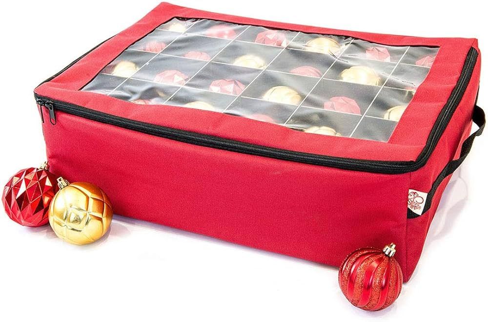 [Red Christmas Ornament Storage Box With Dividers] - (Holds 48 Ornaments up to 3 Inches in Diamet... | Amazon (US)