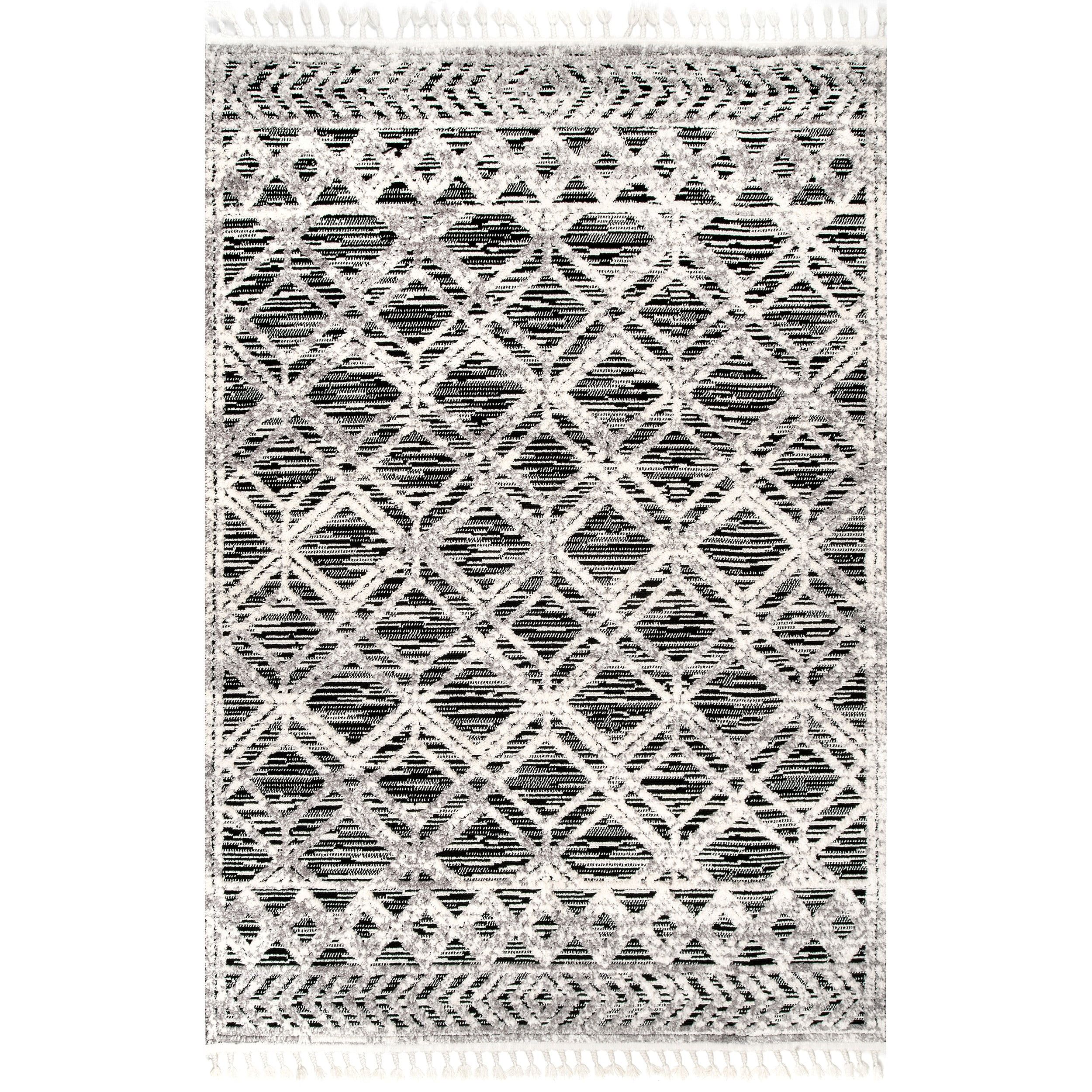 nuLOOM Ansley Soft Lattice Textured Tassel Area Rug, 5' 3" x 7' 7", Gray - Walmart.com | Walmart (US)