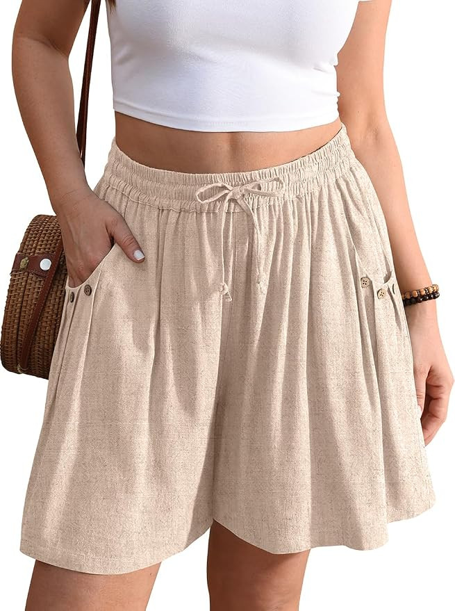 TARSE Linen Shorts for Women Wide Leg 5" Inseam High Waisted Drawstring Casual Flowy Summer Beach... | Amazon (US)