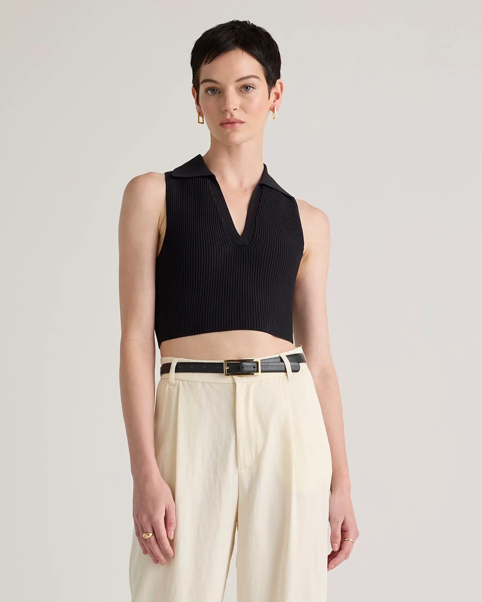 Cropped Polo Ribbed Knit Tank | Quince