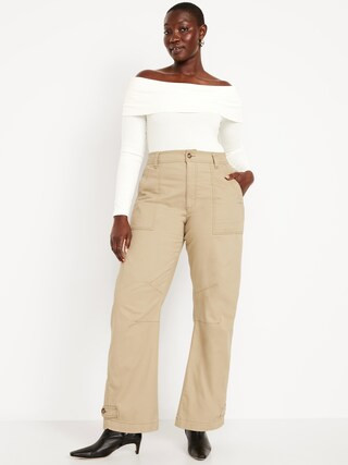 Mid-Rise Twill Barrel Pants | Old Navy (US)