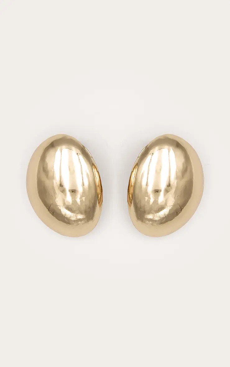 Gold Chunky Oval Stud Earrings | PrettyLittleThing UK