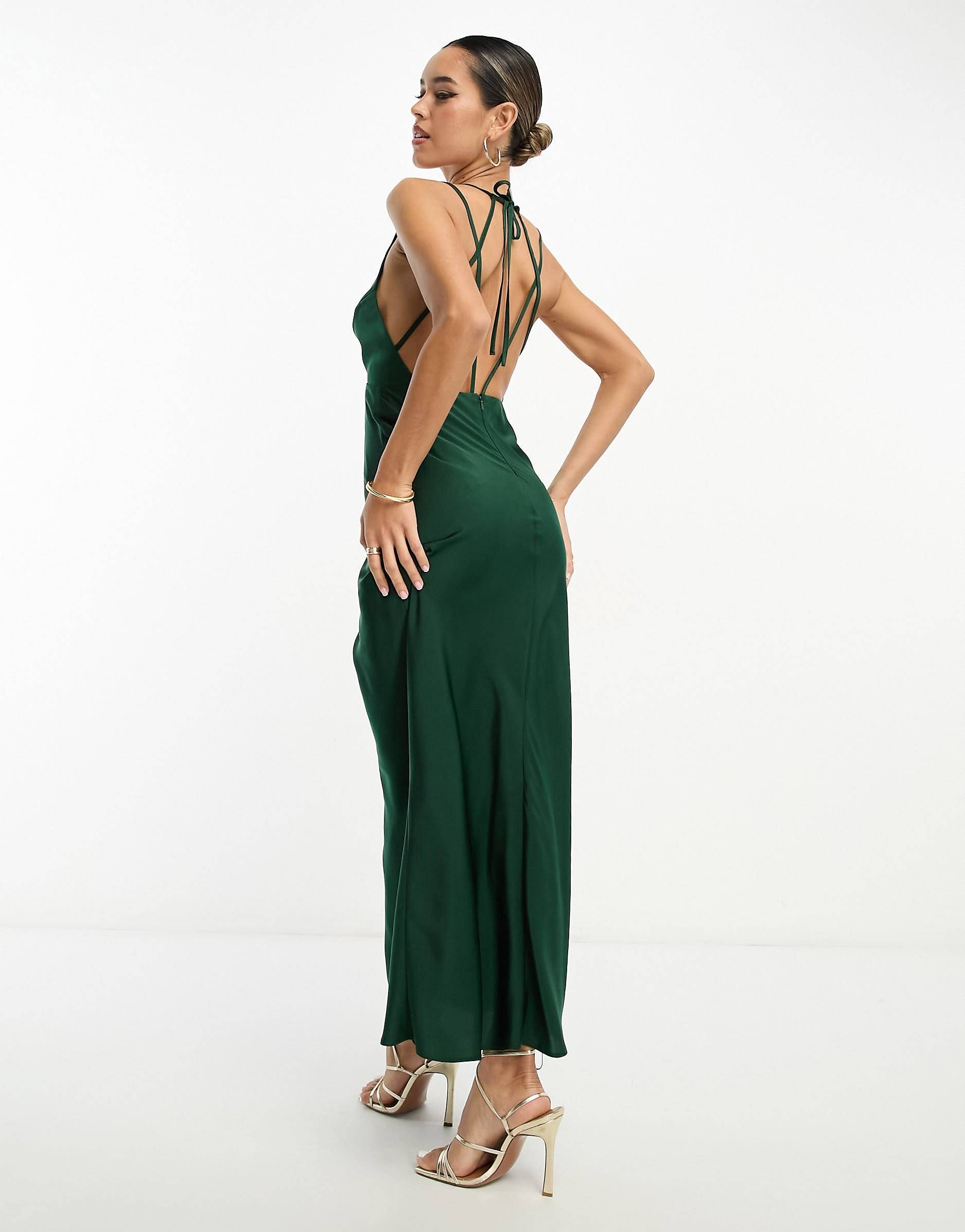 ASOS DESIGN halter cross strap maxi dress in dark green | ASOS (Global)