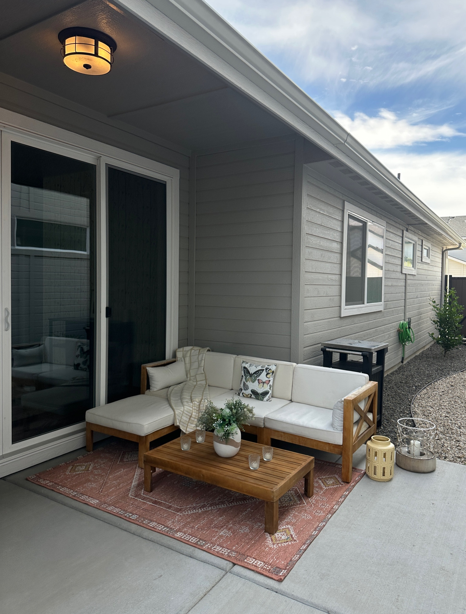 Cozy outdoor area with patio set for under $400 ☀️ 

#LTKHome #LTKFindsUnder50 #LTKSummerSales