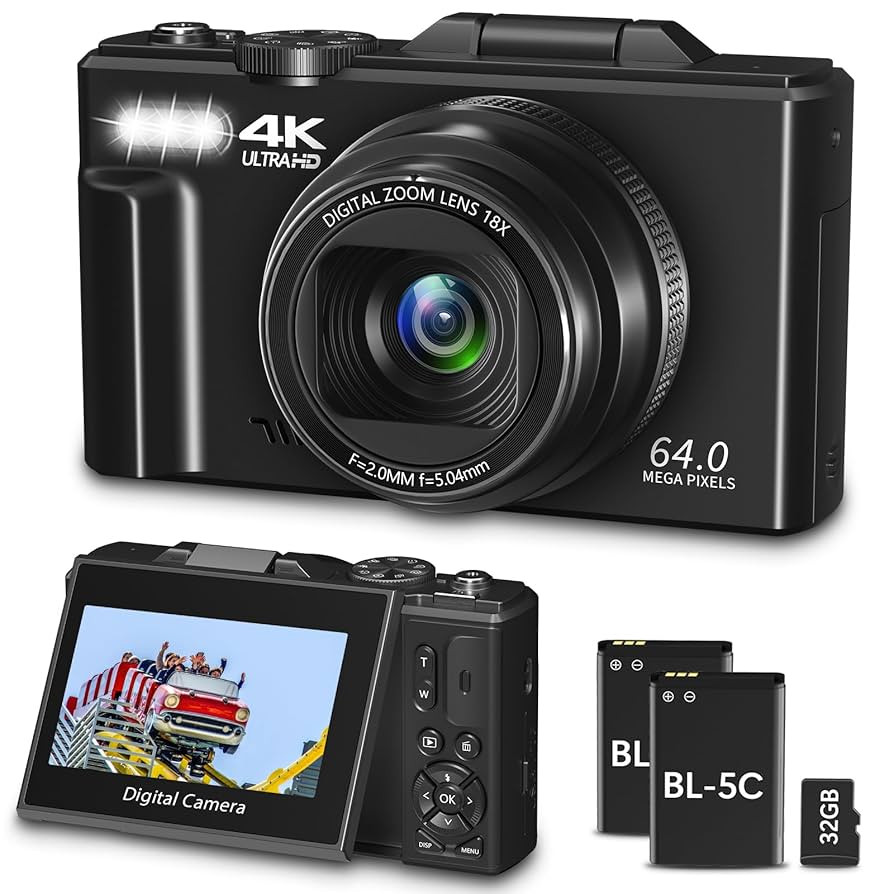 Digital Camera for Photography, WiFi 64MP 4K Vlogging Camera for YouTube, 3" 180° Flip Screen 18... | Amazon (US)