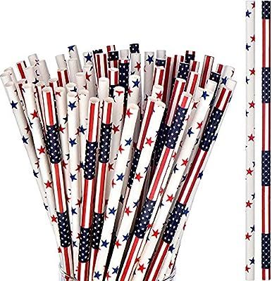 TecUnite 200 Pieces Patriotic Biodegradable American Flag Red White Blue Paper Drinking Straws, 2... | Amazon (US)