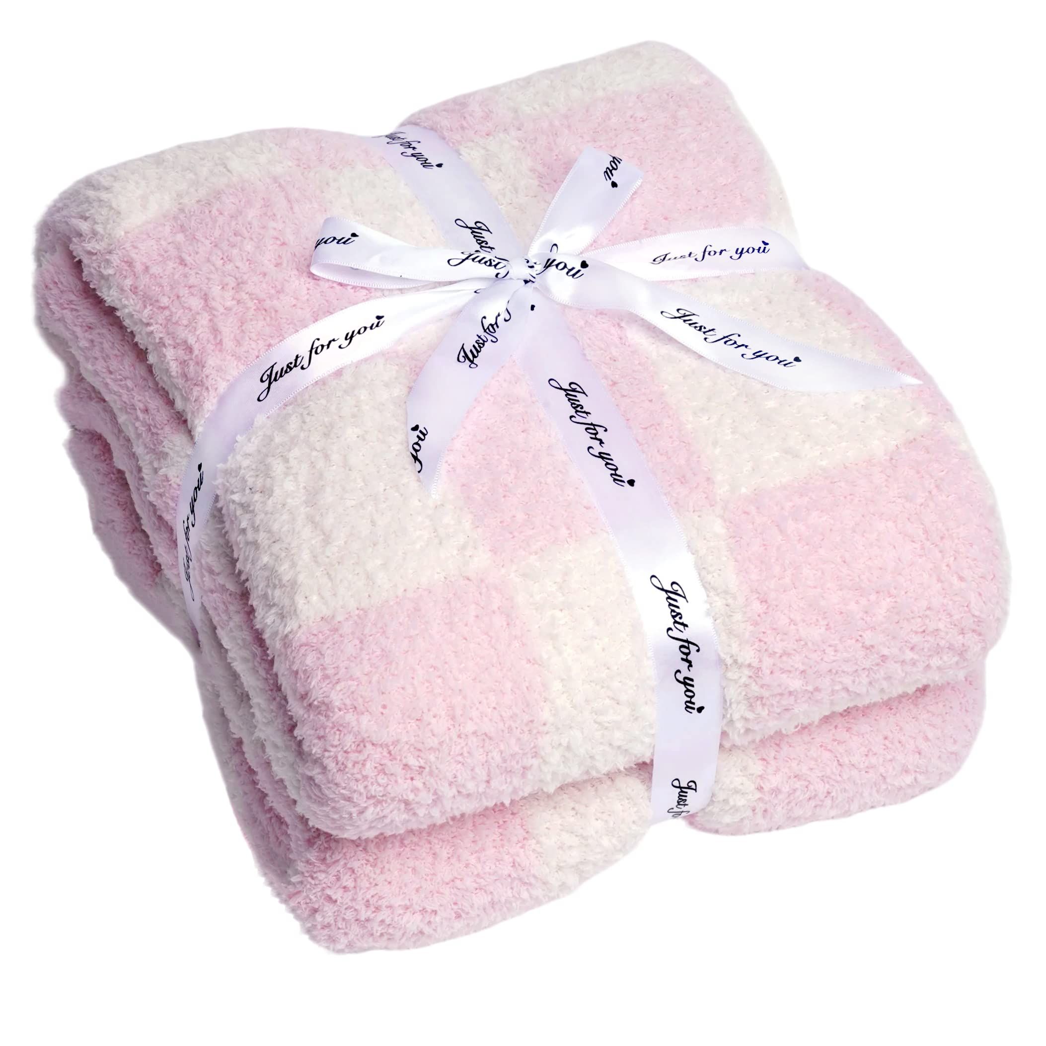 Fuzzy Checkered Throw Blanket Pink Reversible Throw Blankets Decorative Plaid Blanket - Super Sof... | Amazon (US)
