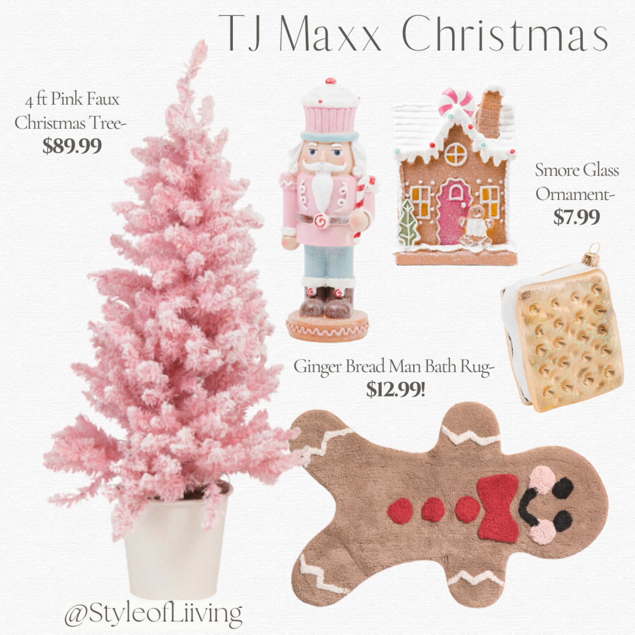 TJ Maxx Christmas decor. Holiday pink decorations. Pink Christmas tree, gingerbread man bath mat, ornaments, nutcracker.

#LTKHome #LTKHoliday #LTKFindsUnder100