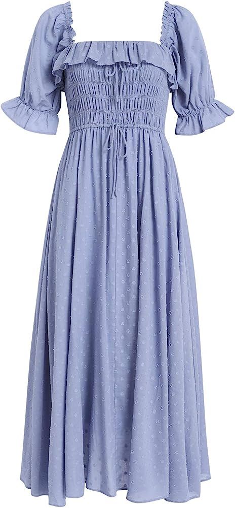 R.YIposha Women Vintage Elastic Square Neck Ruffled Half Sleeve Summer Backless Beach Flowy Maxi ... | Amazon (US)