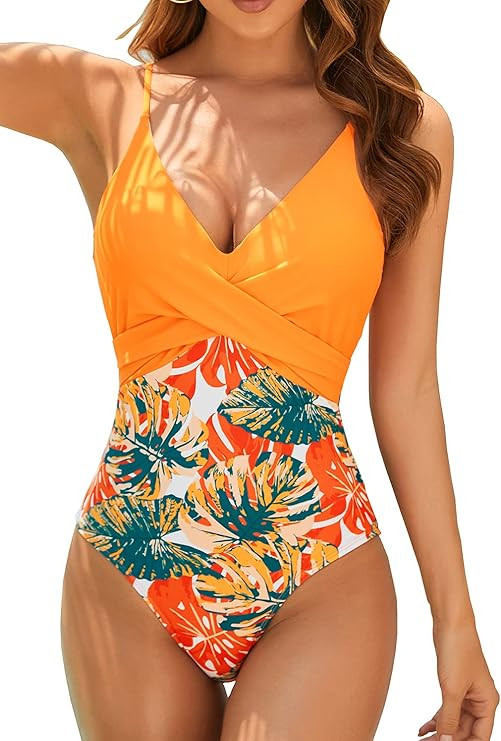 Binlowis One Piece Swimsuit Front Strappy Cross Women’s Swimwear Floral Print Bathing Suit | Amazon (US)