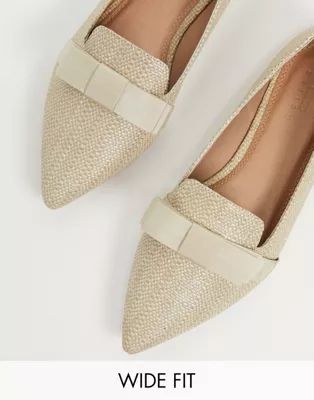 ASOS DESIGN Wide Fit Luan bow pointed ballet flats in natural | ASOS (Global)