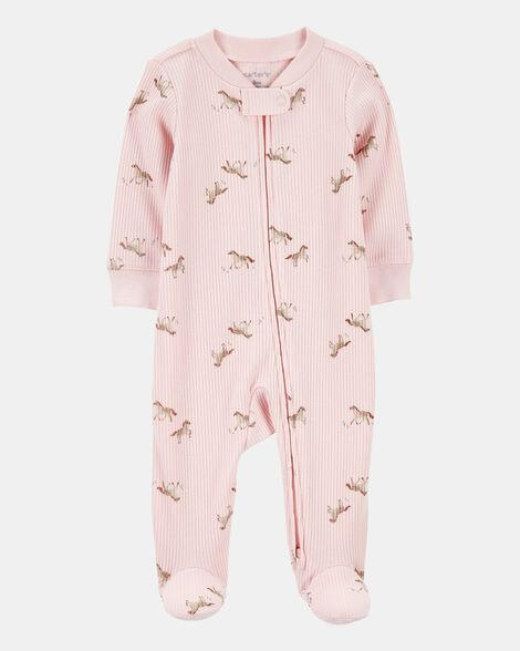 Baby Girl Horse Print 2-Way Zip Ribbed Sleep & Play Pajamas - Pink | Carter's Inc