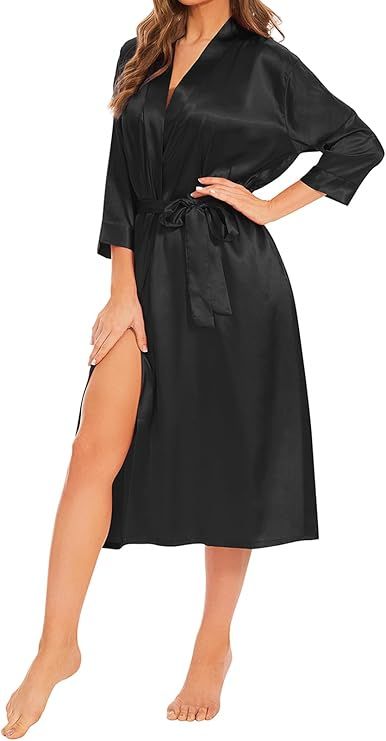 Kniffi Kimono Robes for Women Long Satin Robe Lightweight Silk Bathrobe Pure Bridesmaid Wedding P... | Amazon (US)