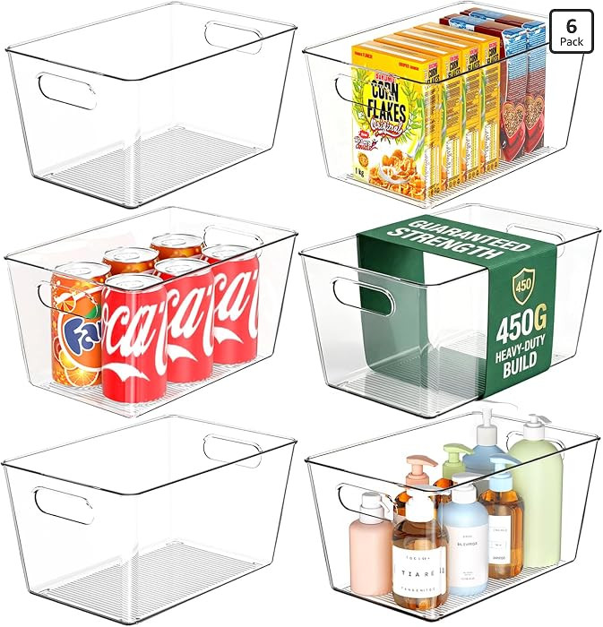 Clear Plastic Storage Bins-6 Pack Large Pantry Organizers and Storage Containers for Kitchen, Bat... | Amazon (US)