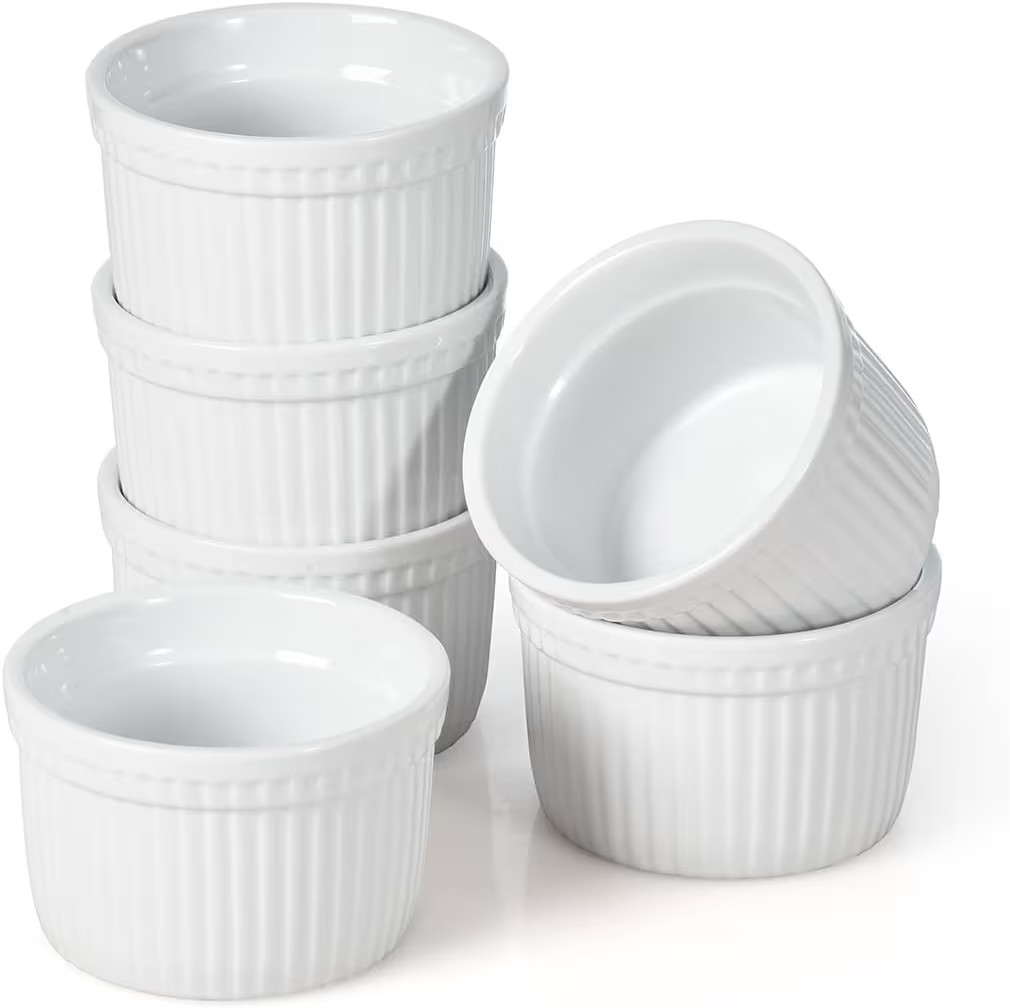 Ramekins Set of 6, Creme Brulee Ramekins 7 oz, White Dipping Sauce Dishes, Porcelain Ramekin Bowl... | Amazon (US)