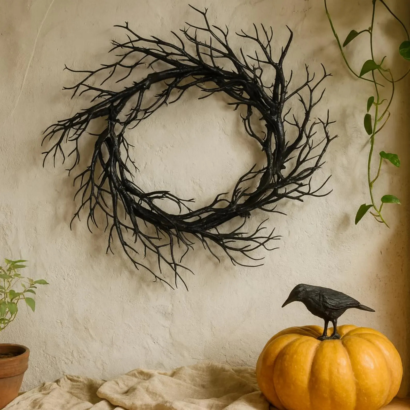 Black Halloween Wreath – Spooky Artificial Branches Garland for Door, Wall & Party Decor - Etsy | Etsy (US)