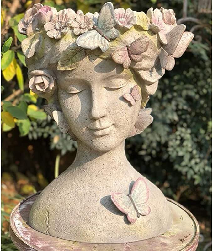 zenggp Flower Pot Butterfly Fairy Face Garden Decoration Garden Head Planter Outdoor Indoor Resin... | Amazon (US)