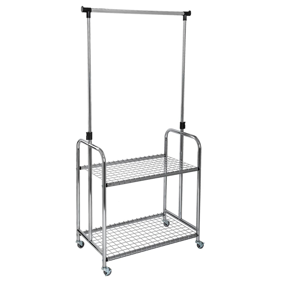 Rolling 2-Shelf Steel Garment Rack w/ Hanging Bar | Seville Classics