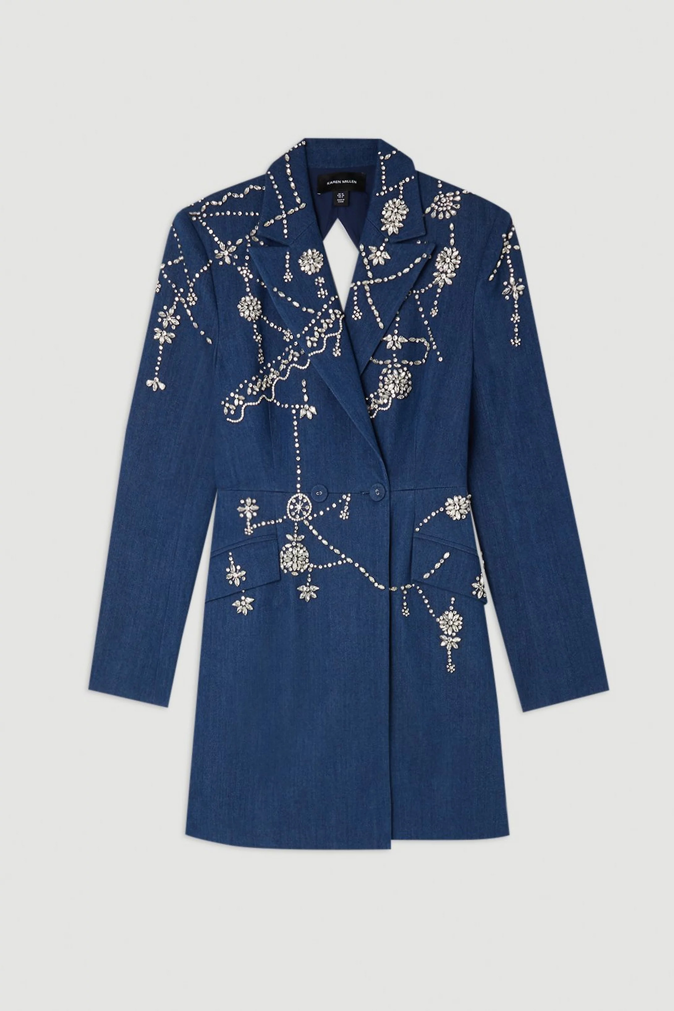 Premium Crystal Embellished Denim Blazer Dress | Karen Millen US