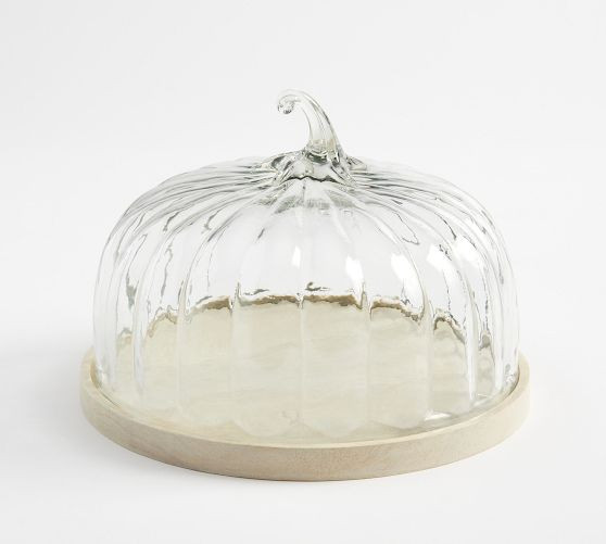 Glass Pumpkin Cloche with Wood Pedestal | Pottery Barn (US)