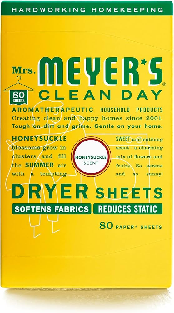 MRS. MEYER'S CLEAN DAY Dryer Sheets, Fabric Softener, Reduces Static, Infused with Essential Oils... | Amazon (US)