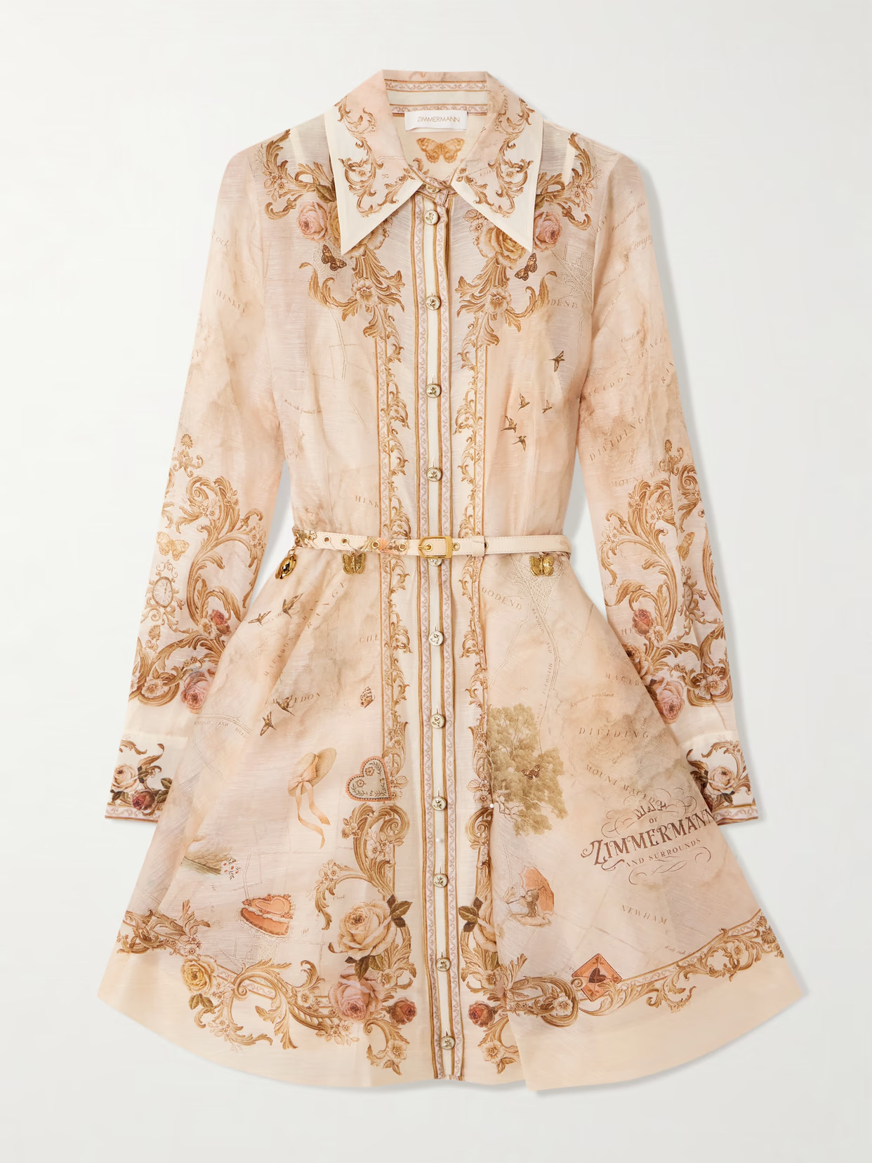 Zimmermann - Belted Printed Linen And Silk-blend Mini Dress - Cream | NET-A-PORTER (US)
