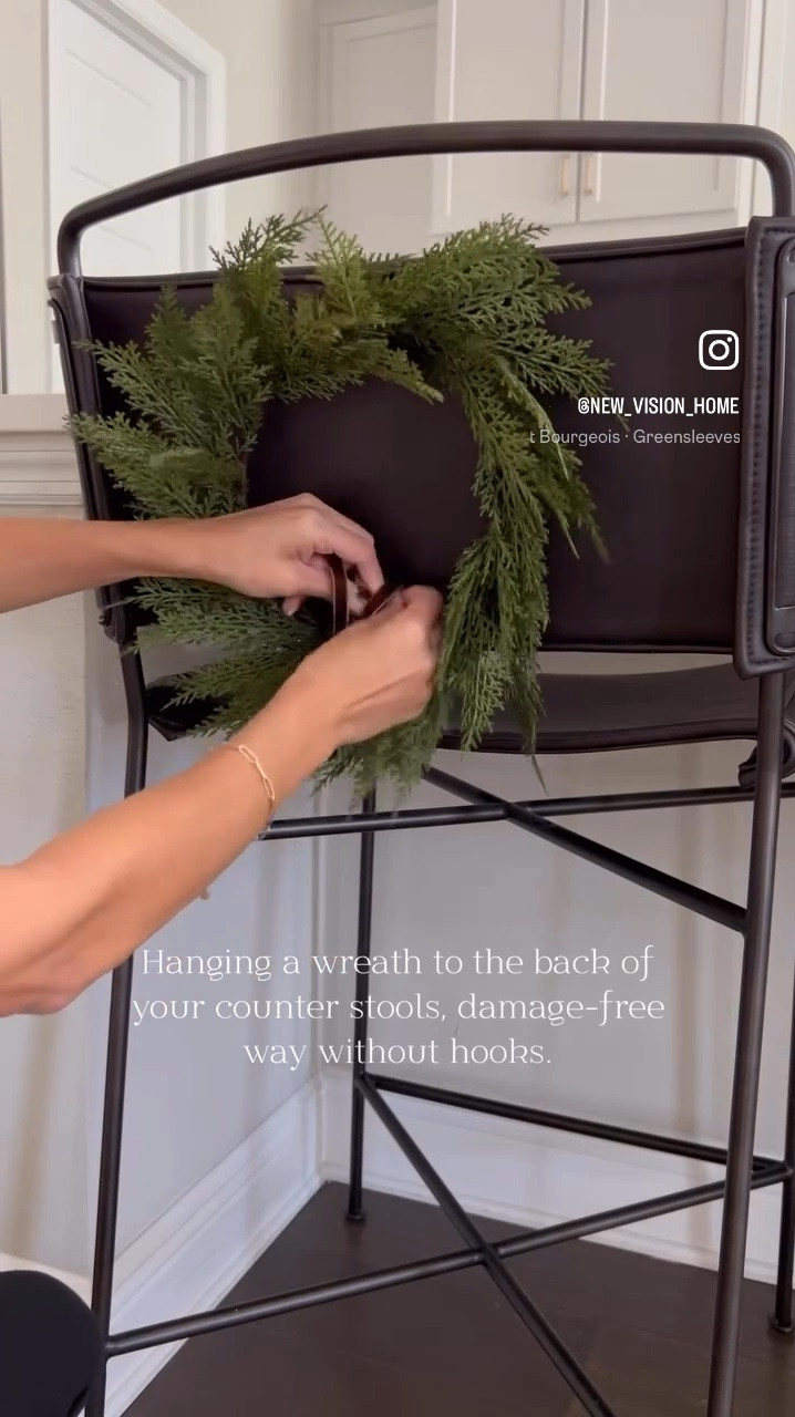 Hanging a wreath back of your counter stools damage-free way

Holiday decor 
Christmas decor 

#LTKHome #LTKSeasonal #LTKHoliday
