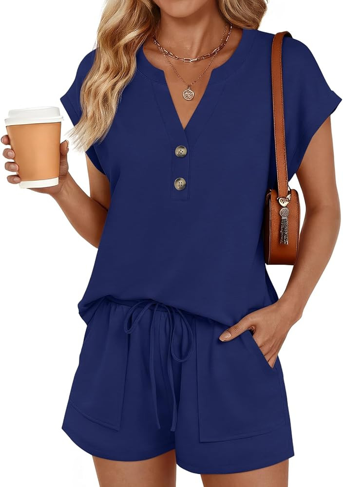 LILLUSORY Womens Henley 2 Piece Short Sets Summer 2026 Lounge Spring Beach Airport Travel Vacatio... | Amazon (US)