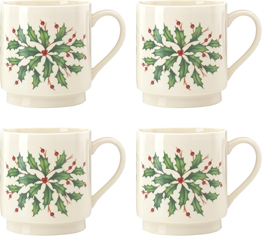 Lenox Hosting The Holidays 4Pc Stackable Mug Set, 4 Count (Pack of 1), Red & Green | Amazon (US)
