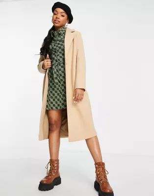 Miss Selfridge tailored maxi coat in camel | ASOS (Global)