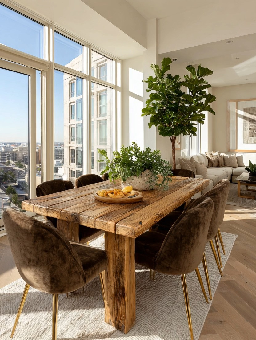 Some of the most luxurious spaces are the ones that feel the most grounded.

This is what understated luxury looks like in a dining room.
A solid wooden table that feels rooted, natural, and timeless, paired with soft, inviting chairs that bring comfort and elegance into the experience.

The beauty of this combination is in the balance.
Raw wood adds depth and authenticity.
Soft velvet or chenille chairs introduce warmth and refinement.
Subtle gold accents on the legs elevate the entire look without overpowering it.

Nothing feels forced, yet everything feels intentional.

Add in a statement greenery piece like an oversized fiddle leaf fig tree, and the space instantly comes alive. It softens the structure of the room, brings in nature, and creates that calm, welcoming atmosphere every dining space should have.

Because a dining table is not just furniture.
It is where everyday moments turn into lasting memories.

Choose materials that feel good, look beautiful, and age gracefully with your life. That is the true definition of a well-designed home.

Explore our edit to recreate this grounded yet elevated dining look.

#DiningRoomDesign #UnderstatedLuxury #ModernHome 

 #LTKHome