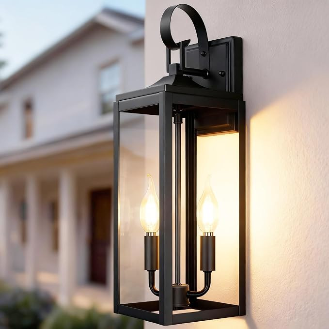 OKELI 17.6" Black Outdoor Wall Light Fixture, Large Exterior Porch Lighting 2-Light Farmhouse Out... | Amazon (US)