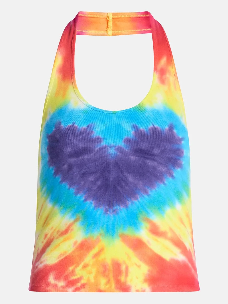 No Boundaries Heart Tie Dye Halter Cotton Tank Top, Women's XXS-XXL | Walmart (US)