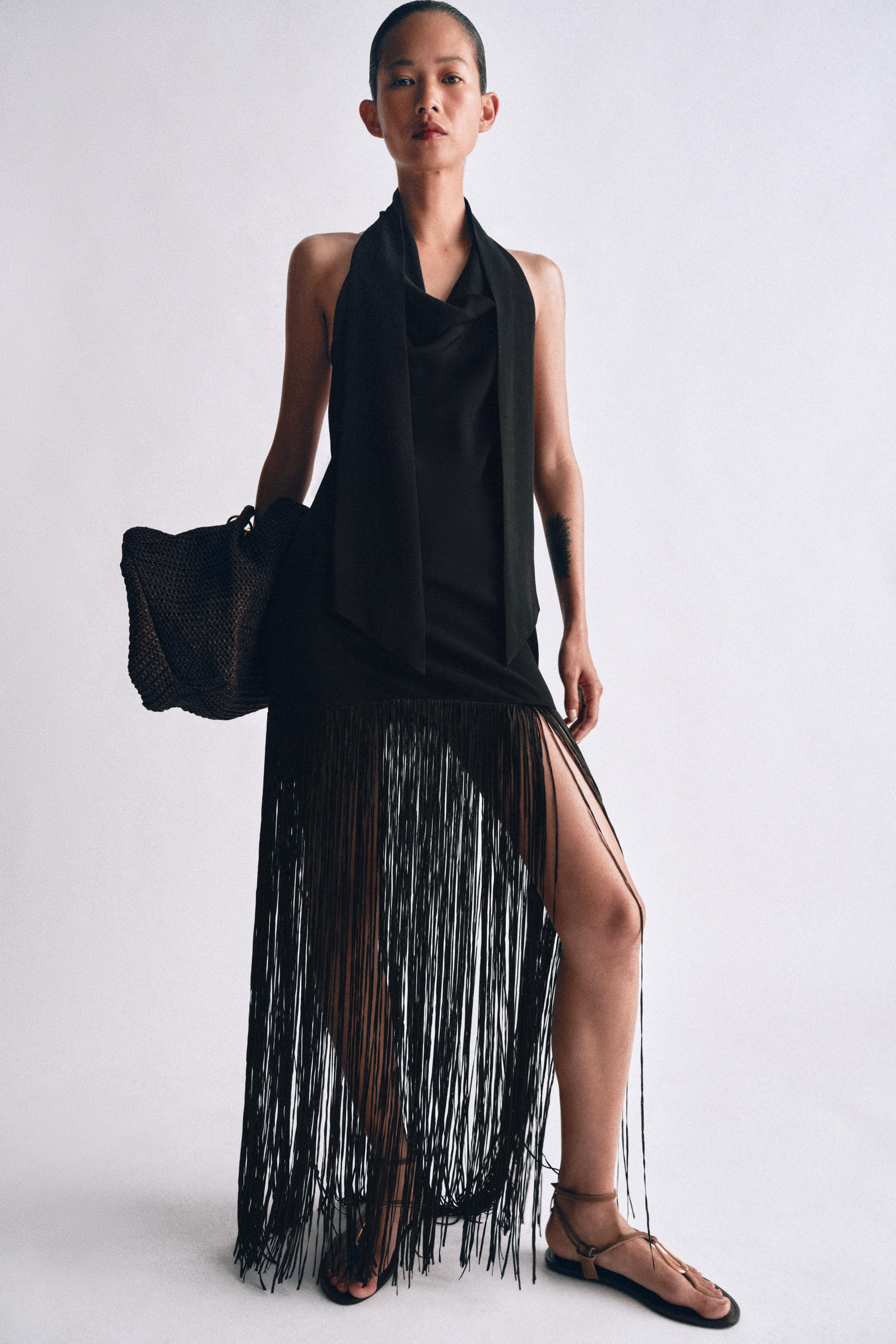 ZW COLLECTION FRINGED HALTER DRESS | Zara US