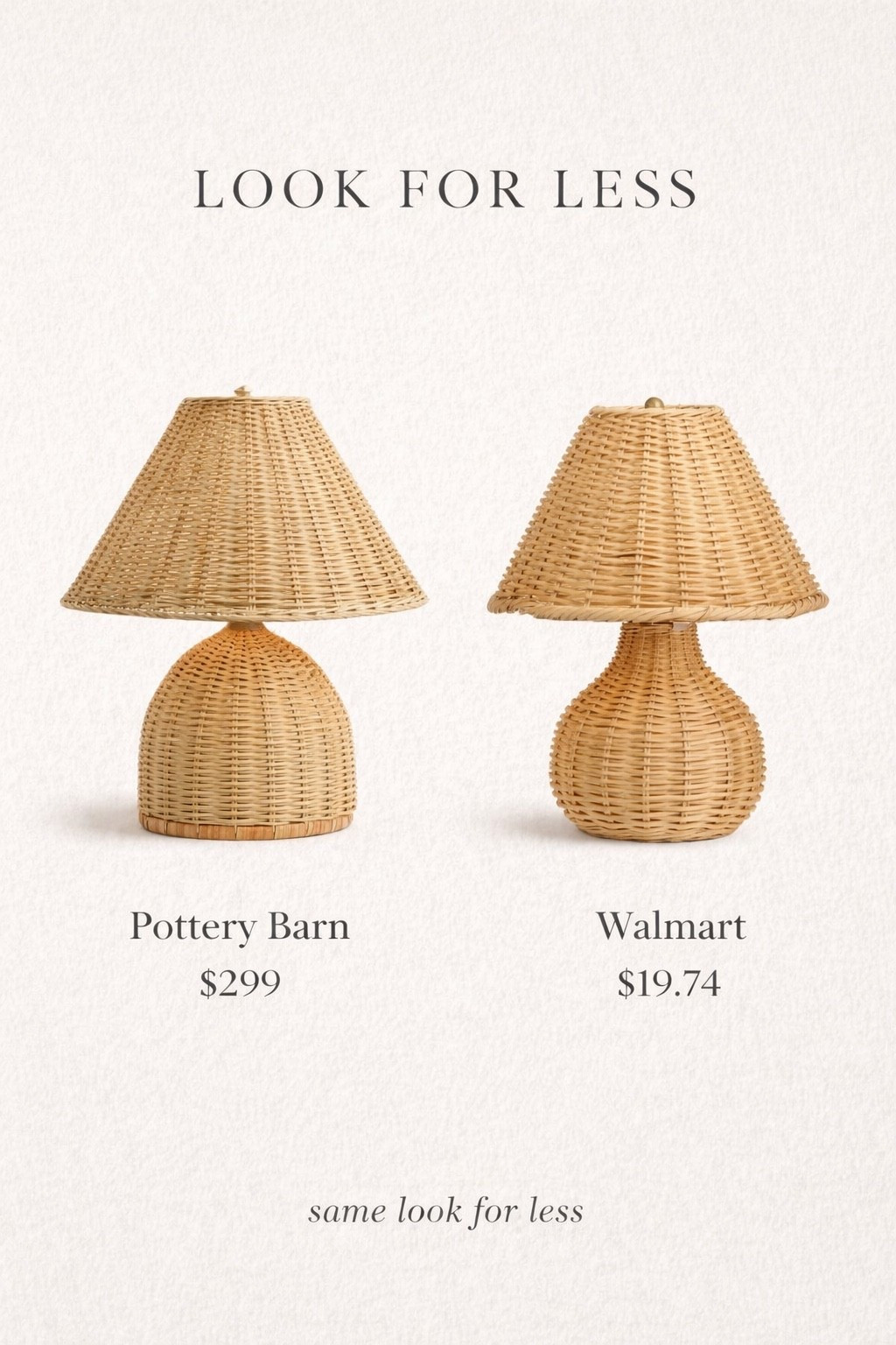 LOOK FOR LESS: POTTERY BARN WOVEN LAMP DUPE

This woven table lamp is such a good one. The Pottery Barn version is $299, but this Walmart find is just $19.74 and gives you that same warm, coastal, textured look. Perfect for nightstands, consoles, or layered into a cozy corner without the high price tag.

#LTKSeasonal #LTKSaleAlert #LTKHome