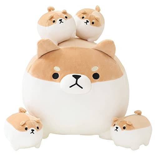 SQEQE Stuffed Animal Shiba Inu Plush Toy with 4 Baby Shiba Inu Plushies in her Tummy, Stuffed Cotton Plush Animal Toy Gift for Kids | Amazon (US)