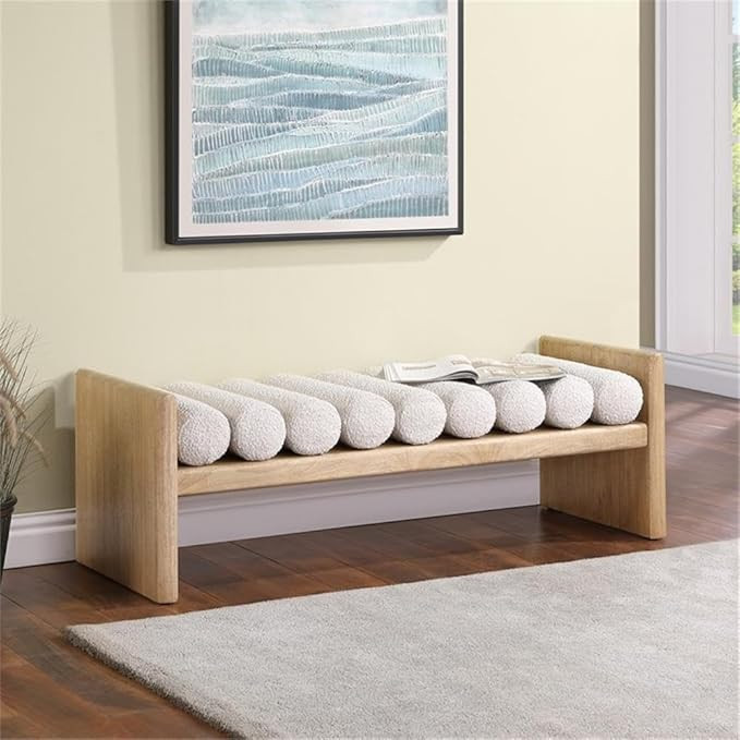 MAKLAINE Contemporary Soft Rich Cream Finish Boucle Fabric Bench | Amazon (US)